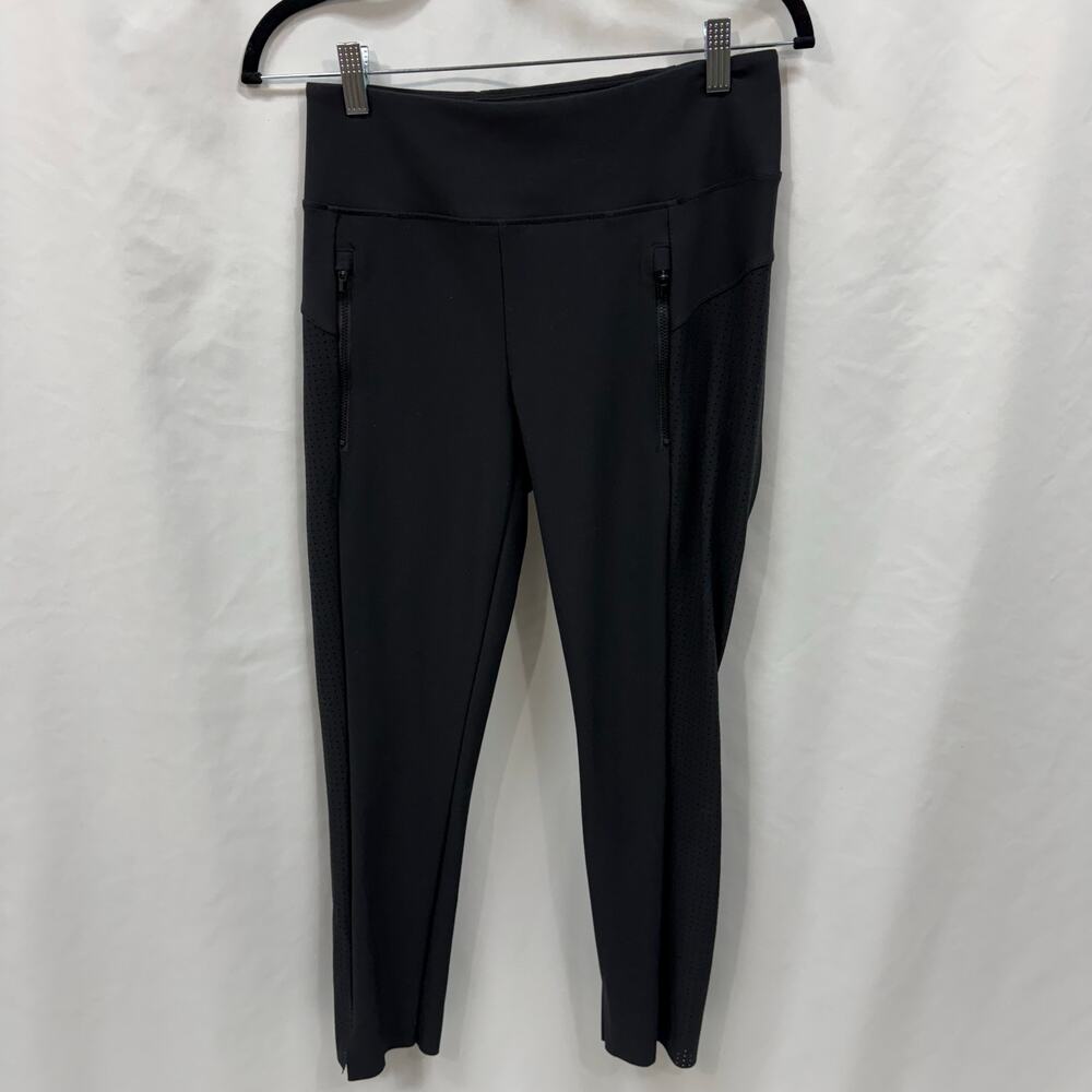 Athleta Cropped Black Leggings Zipper Pockets Laser Cut High Waist Small